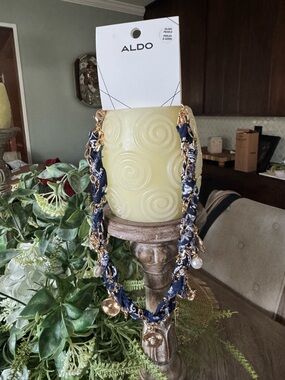 ALDO Navy, White, & Gold Braided Charm Necklace - Very Pretty 💙